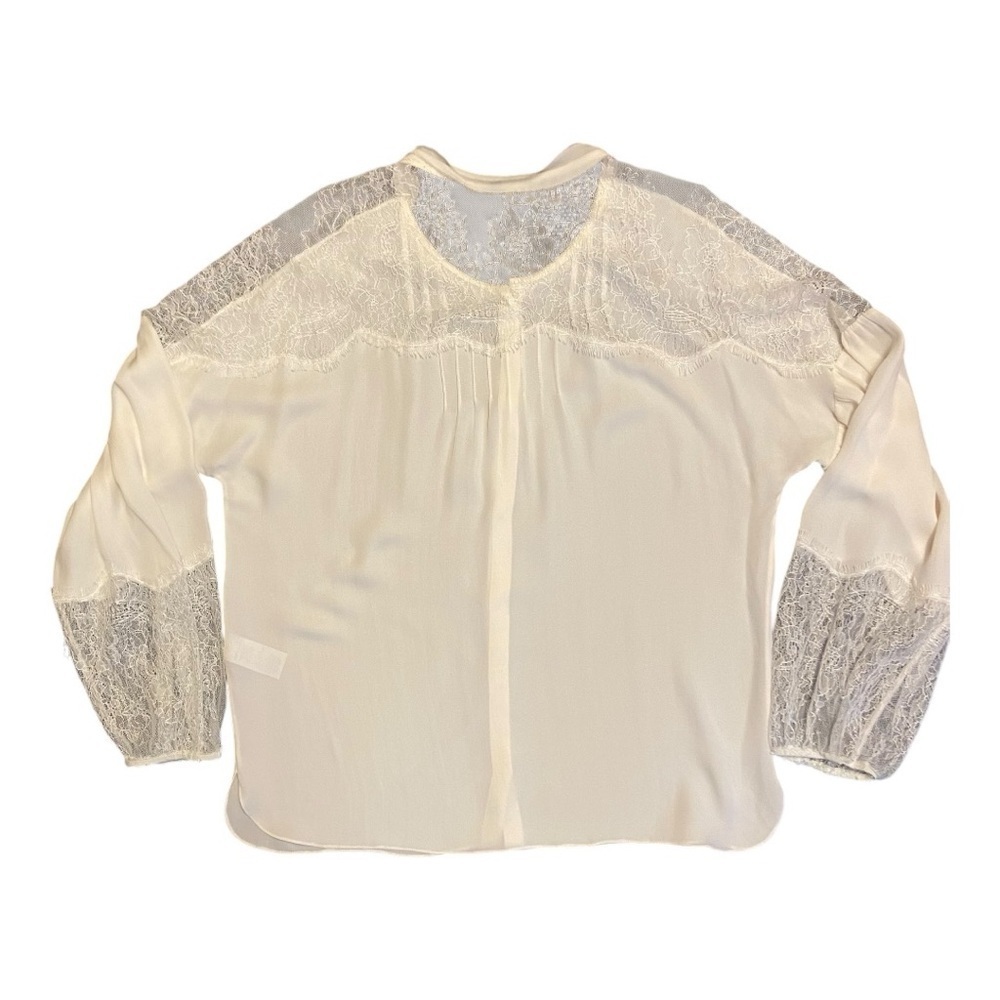 Kobi Halperin Valentina Balloon Sleeve Ivory Silk Blouse with Lace